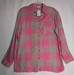 ROCKMANS womens pink tan plaid button down shirt sized 10 NWT Cabincore